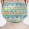 Abstract Teal Stripes Mask - Pleated (new) Front View on Girl