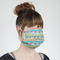Abstract Teal Stripes Mask - Quarter View on Girl