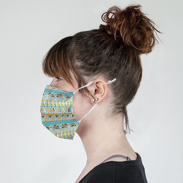 Abstract Teal Stripes Mask - Side View on Girl