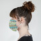 Abstract Teal Stripes Mask - Side View on Girl