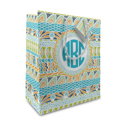 Abstract Teal Stripes Medium Gift Bag (Personalized)