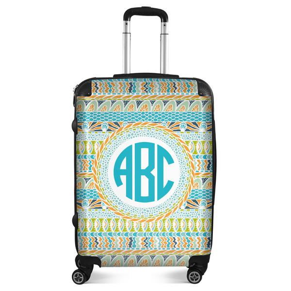 Custom Abstract Teal Stripes Suitcase - 24" Medium - Checked (Personalized)