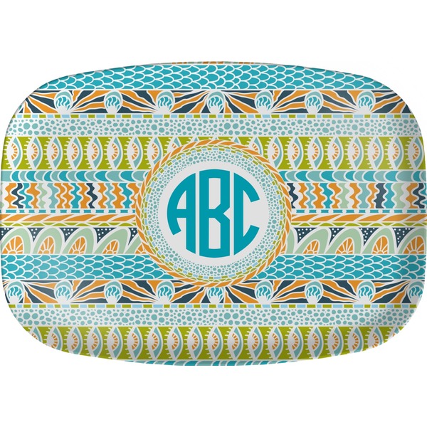 Custom Abstract Teal Stripes Melamine Platter (Personalized)