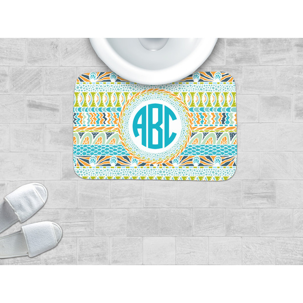 Abstract Teal Stripes Memory Foam Bath Mat - LIFESTYLE