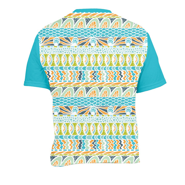 Abstract Teal Stripes Men's Crew Neck T Shirt Medium - Back