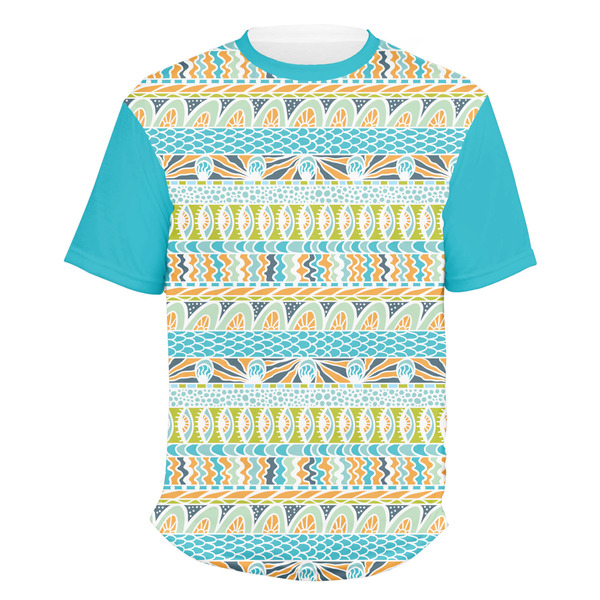 Custom Abstract Teal Stripes Men's Crew T-Shirt - 3X Large