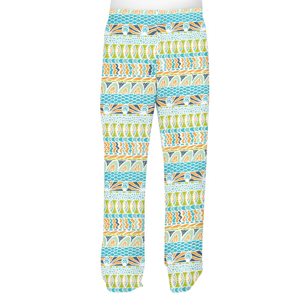 Abstract Teal Stripes Men's Pjs Back - on model
