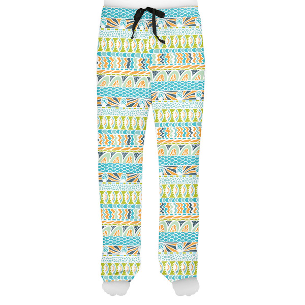 Abstract Teal Stripes Men's Pjs Front - on model