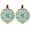 Abstract Teal Stripes Metal Ball Ornament - Front and Back