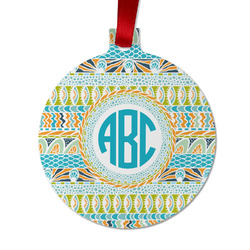 Abstract Teal Stripes Metal Ball Ornament - Double Sided w/ Monogram