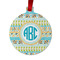 Abstract Teal Stripes Metal Ball Ornament - Front