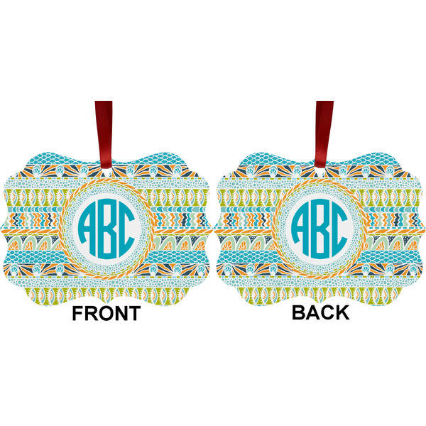 Abstract Teal Stripes Metal Benilux Ornament - Front and Back (APPROVAL)