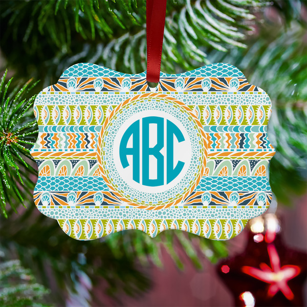 Abstract Teal Stripes Metal Benilux Ornament - Lifestyle