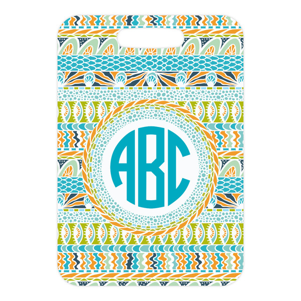 Abstract Teal Stripes Metal Luggage Tag - Front Without Strap