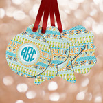 Abstract Teal Stripes Metal Ornaments - Double Sided w/ Monogram