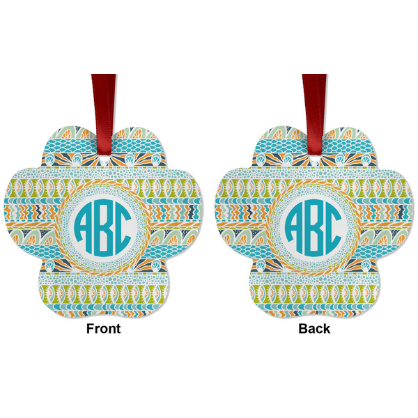Abstract Teal Stripes Metal Paw Ornament - Front and Back