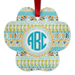 Abstract Teal Stripes Metal Paw Ornament - Double Sided w/ Monogram