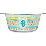 Abstract Teal Stripes Stainless Steel Dog Bowl - Small (Personalized)
