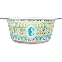 Abstract Teal Stripes Stainless Steel Dog Bowl (Personalized)
