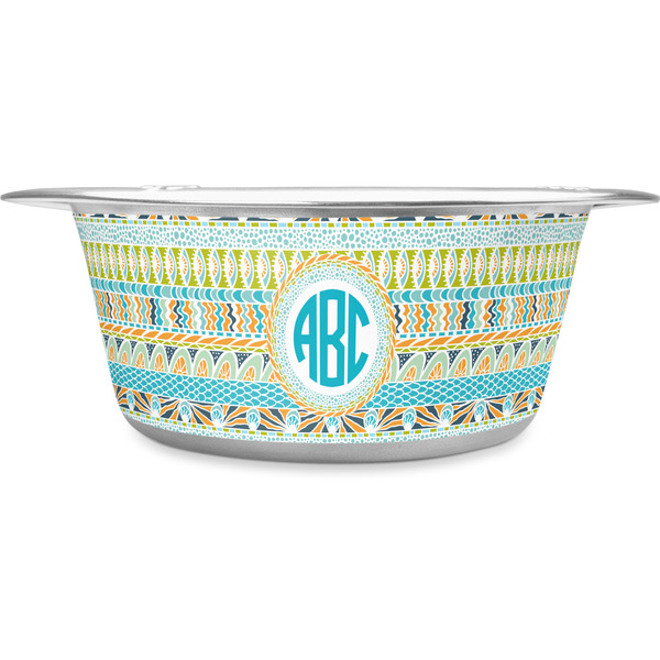 Custom Abstract Teal Stripes Stainless Steel Dog Bowl - Medium (Personalized)