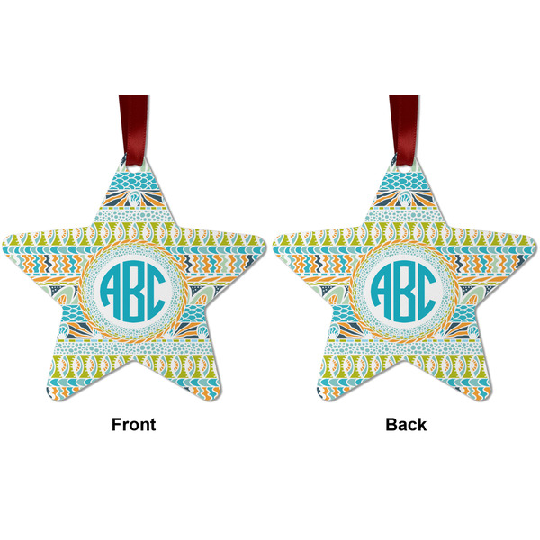 Abstract Teal Stripes Metal Star Ornament - Front and Back