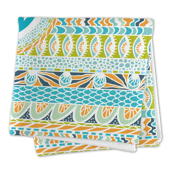 Abstract Teal Stripes Microfiber Dish Rag - FOLDED (square)