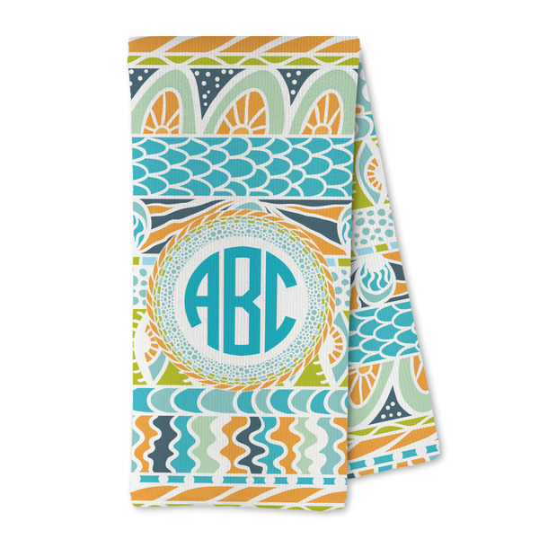 Custom Abstract Teal Stripes Kitchen Towel - Microfiber (Personalized)