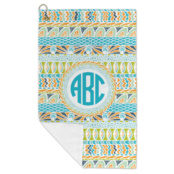 Abstract Teal Stripes Microfiber Golf Towels - FOLD