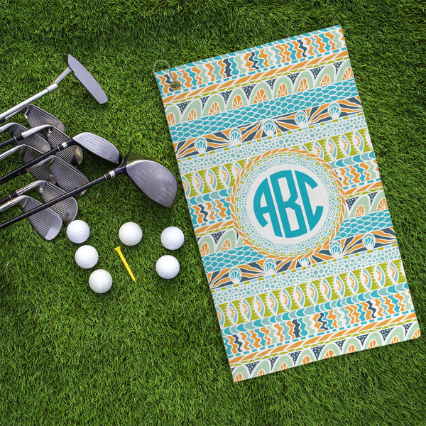 Abstract Teal Stripes Microfiber Golf Towels - LIFESTYLE