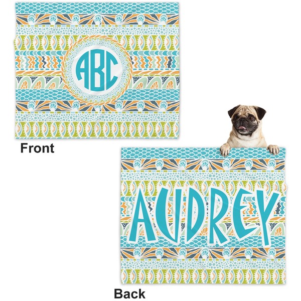 Abstract Teal Stripes Microfleece Dog Blanket - Large- Front & Back