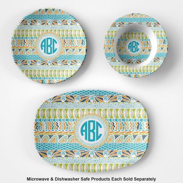 Abstract Teal Stripes Microwave & Dishwasher Safe CP Plastic Dishware - Group