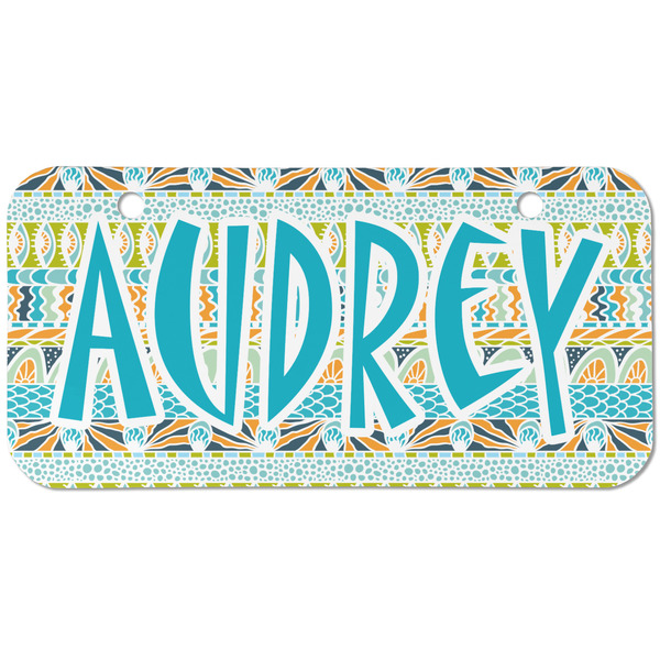 Custom Abstract Teal Stripes Mini/Bicycle License Plate (2 Holes) (Personalized)