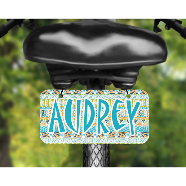 Abstract Teal Stripes Mini License Plate on Bicycle - LIFESTYLE Two holes