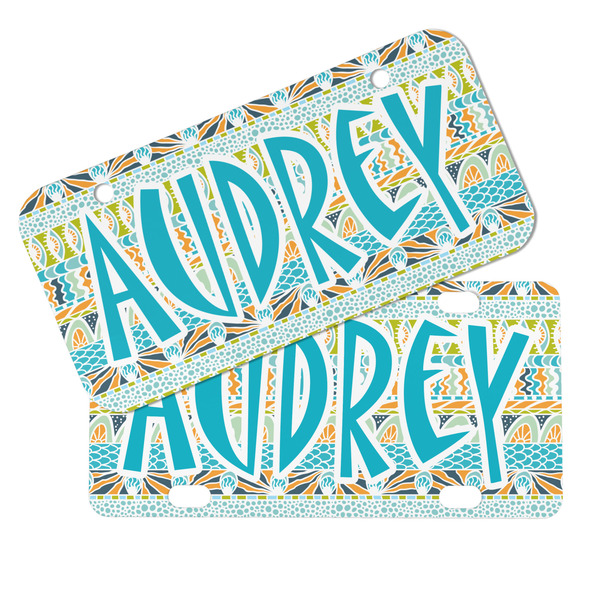 Abstract Teal Stripes Mini License Plates - MAIN (4 and 2 Holes)