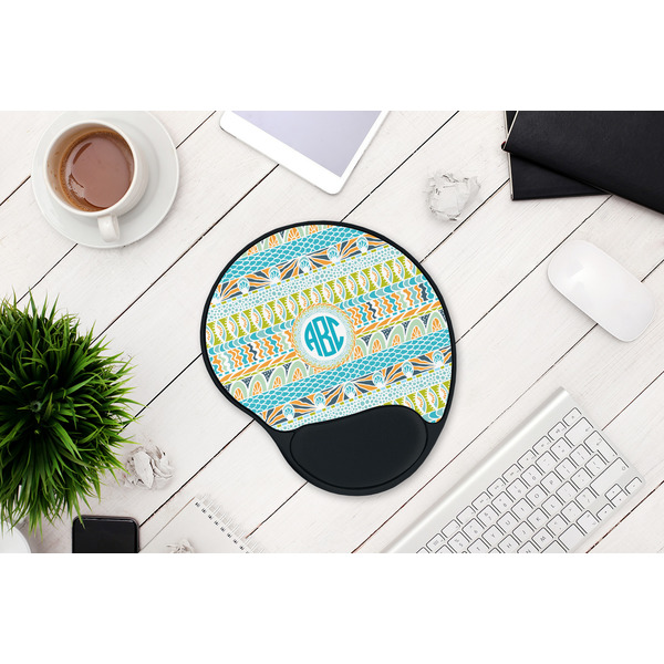 Abstract Teal Stripes Mouse Pad with Wrist Rest - LIFESYTLE 1