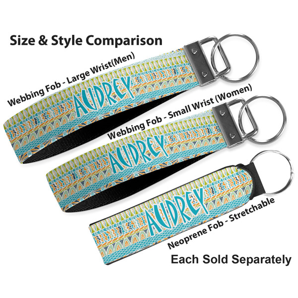 Abstract Teal Stripes Multiple Key Ring comparison sizes