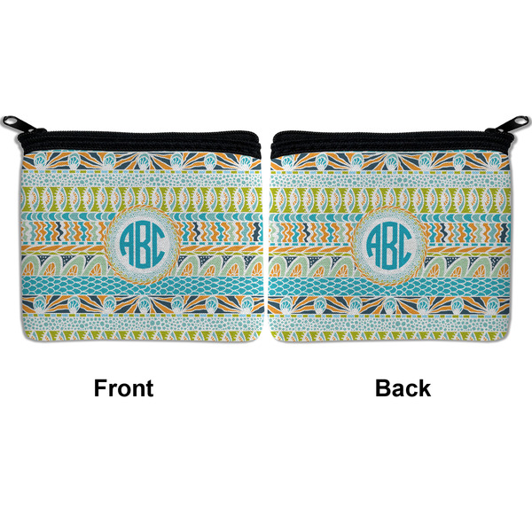 Abstract Teal Stripes Neoprene Coin Purse - Front & Back (APPROVAL)