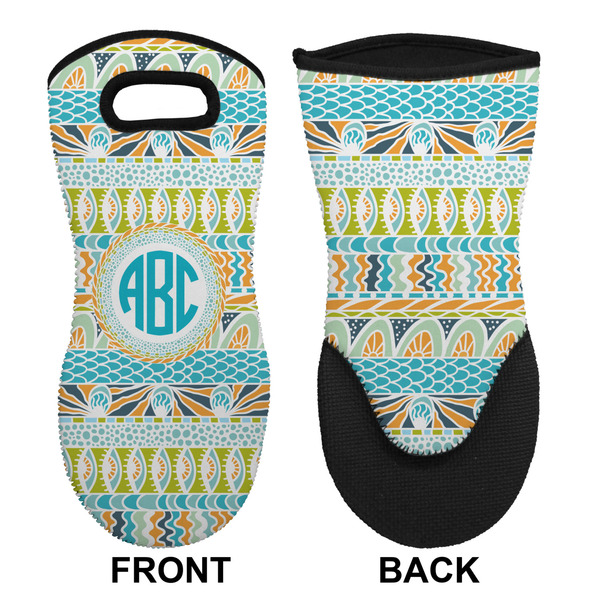 Abstract Teal Stripes Neoprene Oven Mitt (Front & Back)