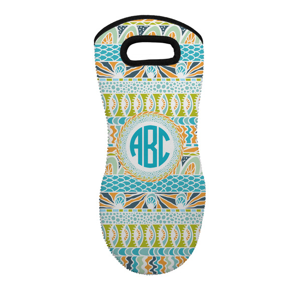 Custom Abstract Teal Stripes Neoprene Oven Mitt w/ Monograms