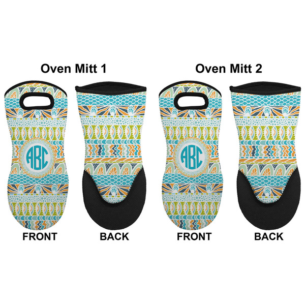 Abstract Teal Stripes Neoprene Oven Mitt - Set of 2 - Approval