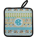 Abstract Teal Stripes Pot Holder w/ Monogram