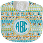 Abstract Teal Stripes Velour Baby Bib w/ Monogram