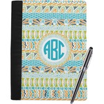 Abstract Teal Stripes Notebook Padfolio - Large w/ Monogram