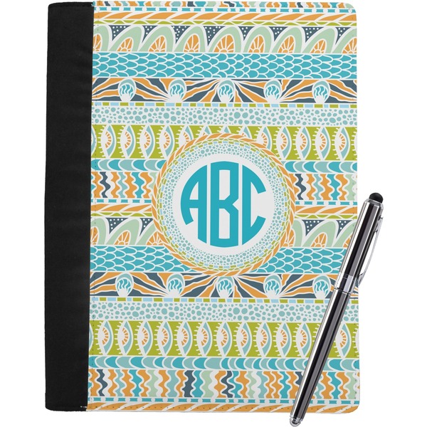 Custom Abstract Teal Stripes Notebook Padfolio - Large w/ Monogram