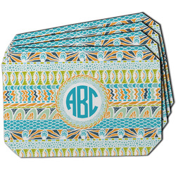 Abstract Teal Stripes Dining Table Mat - Octagon w/ Monogram