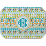 Abstract Teal Stripes Dining Table Mat - Octagon (Single-Sided) w/ Monogram