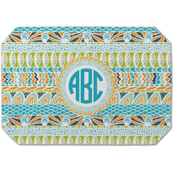 Abstract Teal Stripes Dining Table Mat - Octagon (Single-Sided) w/ Monogram