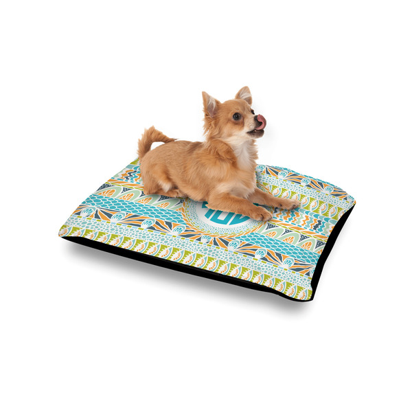 Abstract Teal Stripes Outdoor Dog Beds - Small - IN CONTEXT
