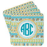 Abstract Teal Stripes Paper Coasters w/ Monograms