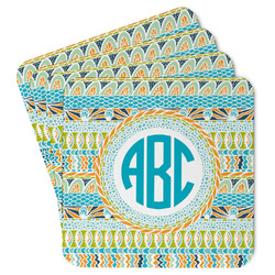 Abstract Teal Stripes Paper Coasters w/ Monograms